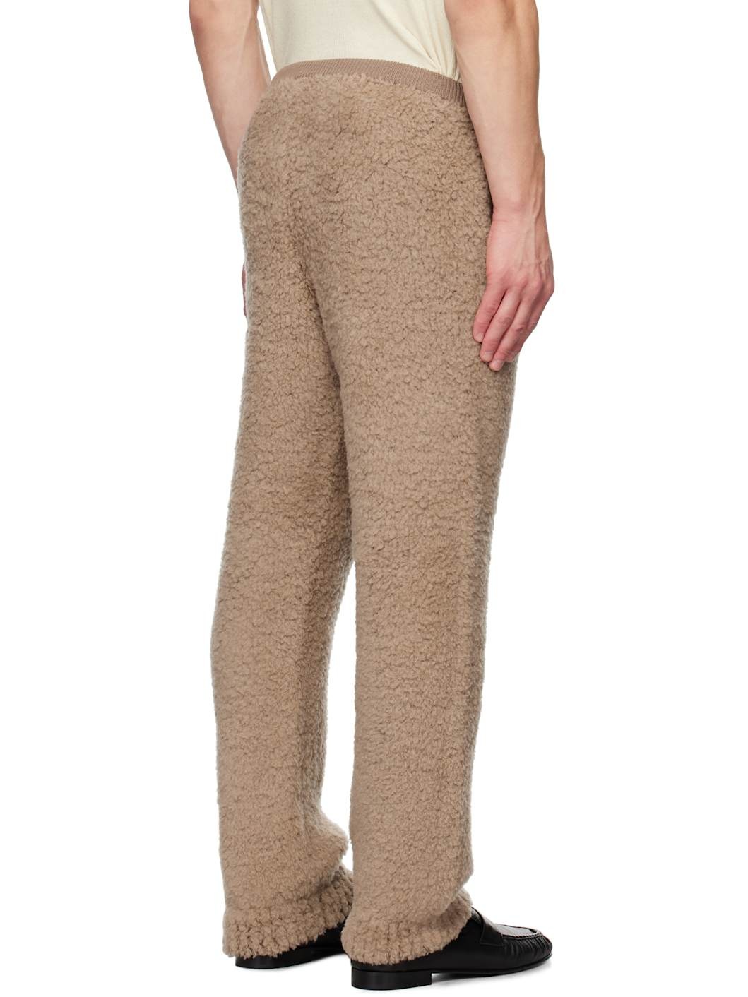 Beige Merino Wool Boa Knit Sweatpants - 3
