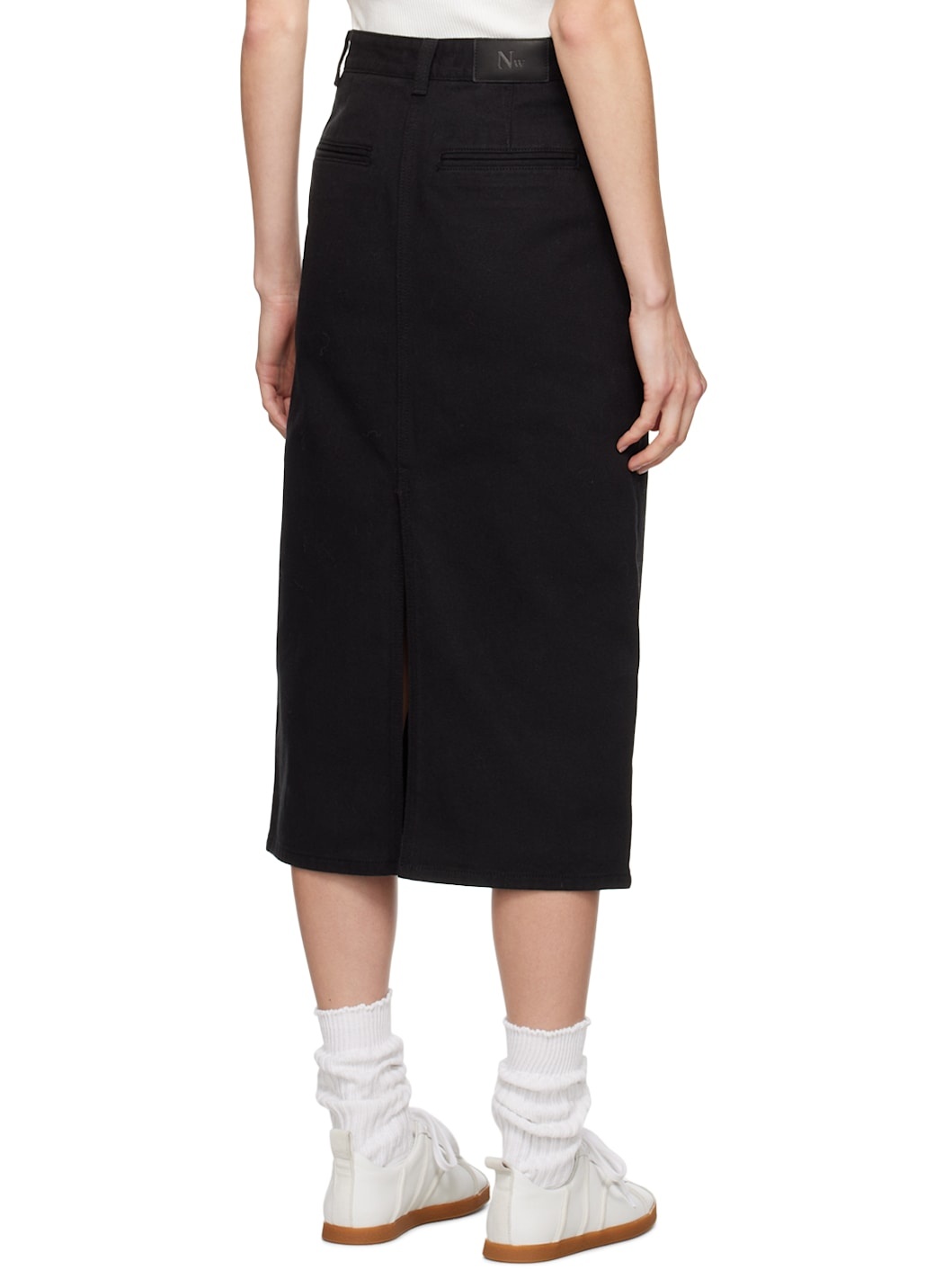 Black H-Line Denim Midi Skirt - 5