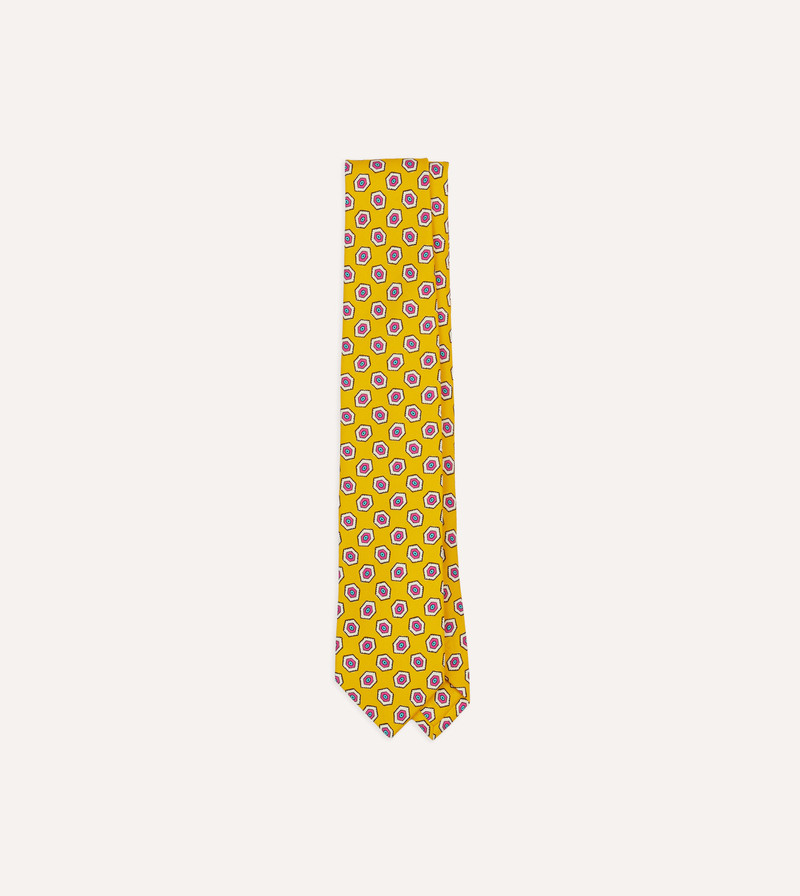 Yellow Hexagon Tile Print Silk Self-Tipped Tie 1