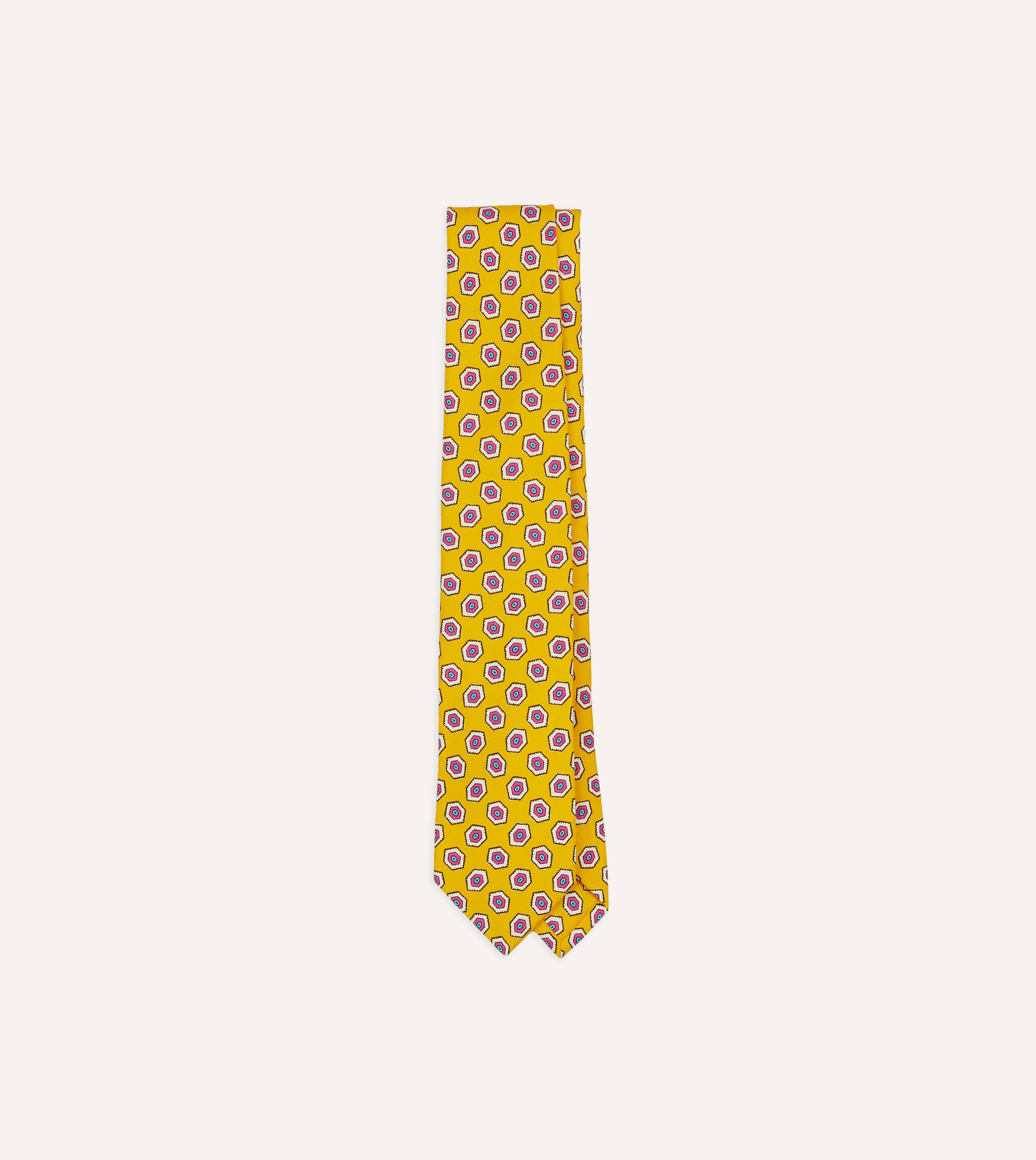 Yellow Hexagon Tile Print Silk Self-Tipped Tie - 1