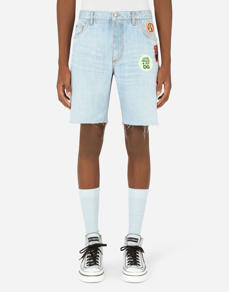 Light blue denim shorts with multiple patches - 2