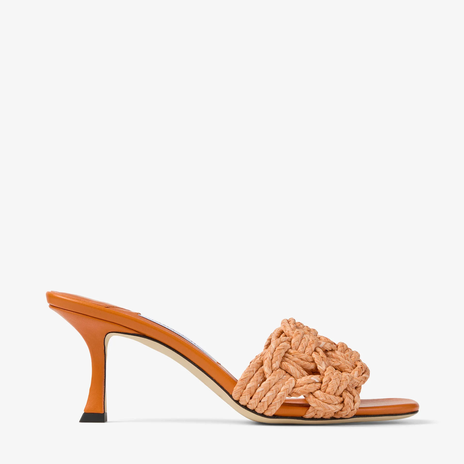 Chara 70 Sunset Orange Crochet Raffia and Nappa Leather Mule Sandals - 1