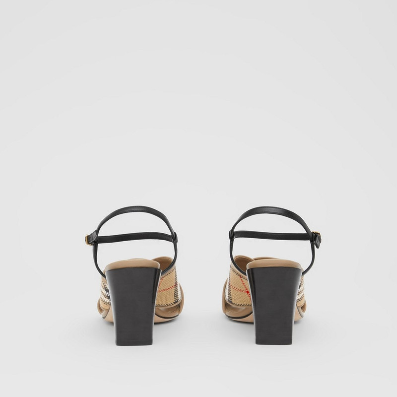 Latticed Cotton and Leather Block-heel Sandals 6