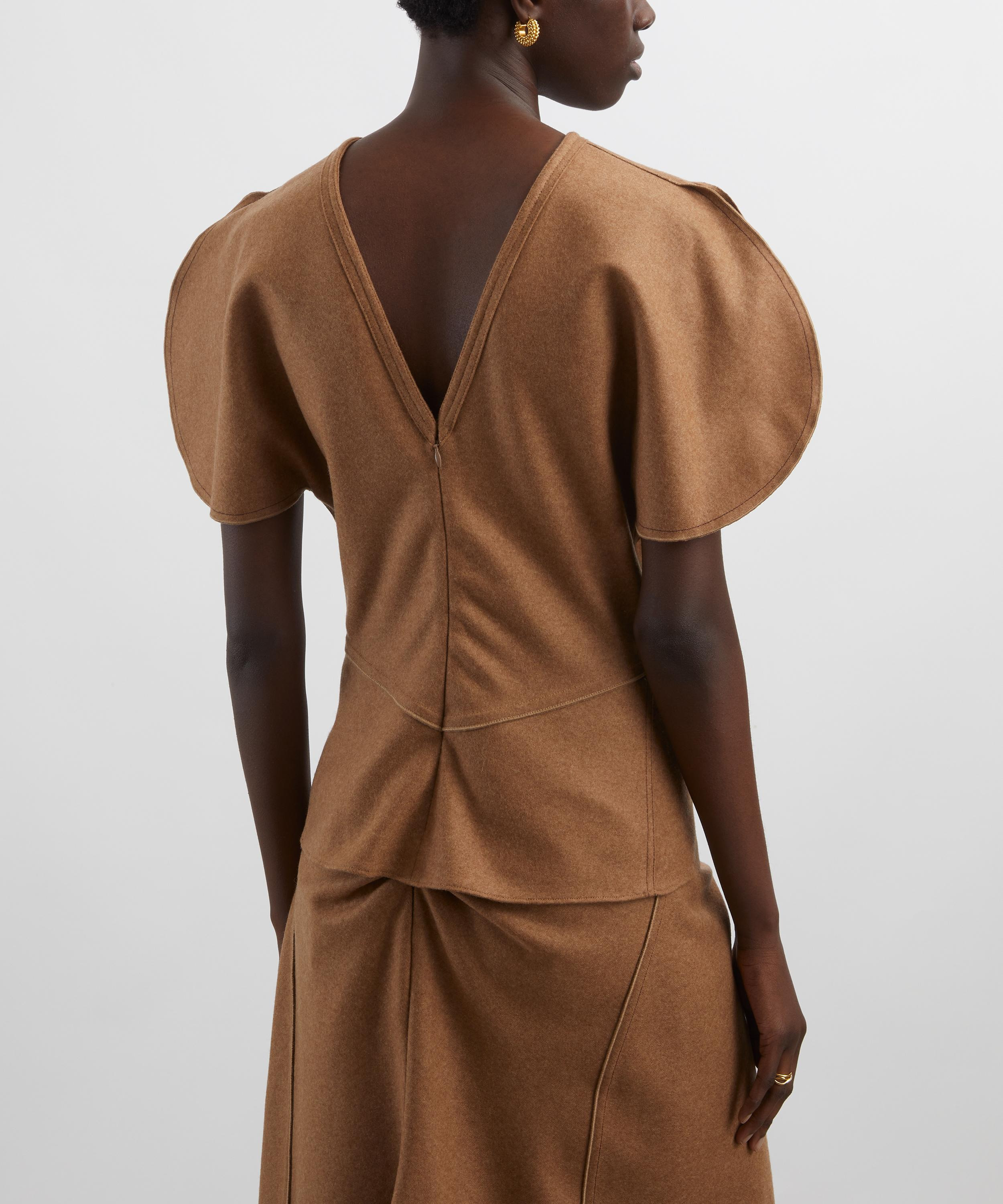 Toffee Melange Gathered Waist Midi Skirt - 4
