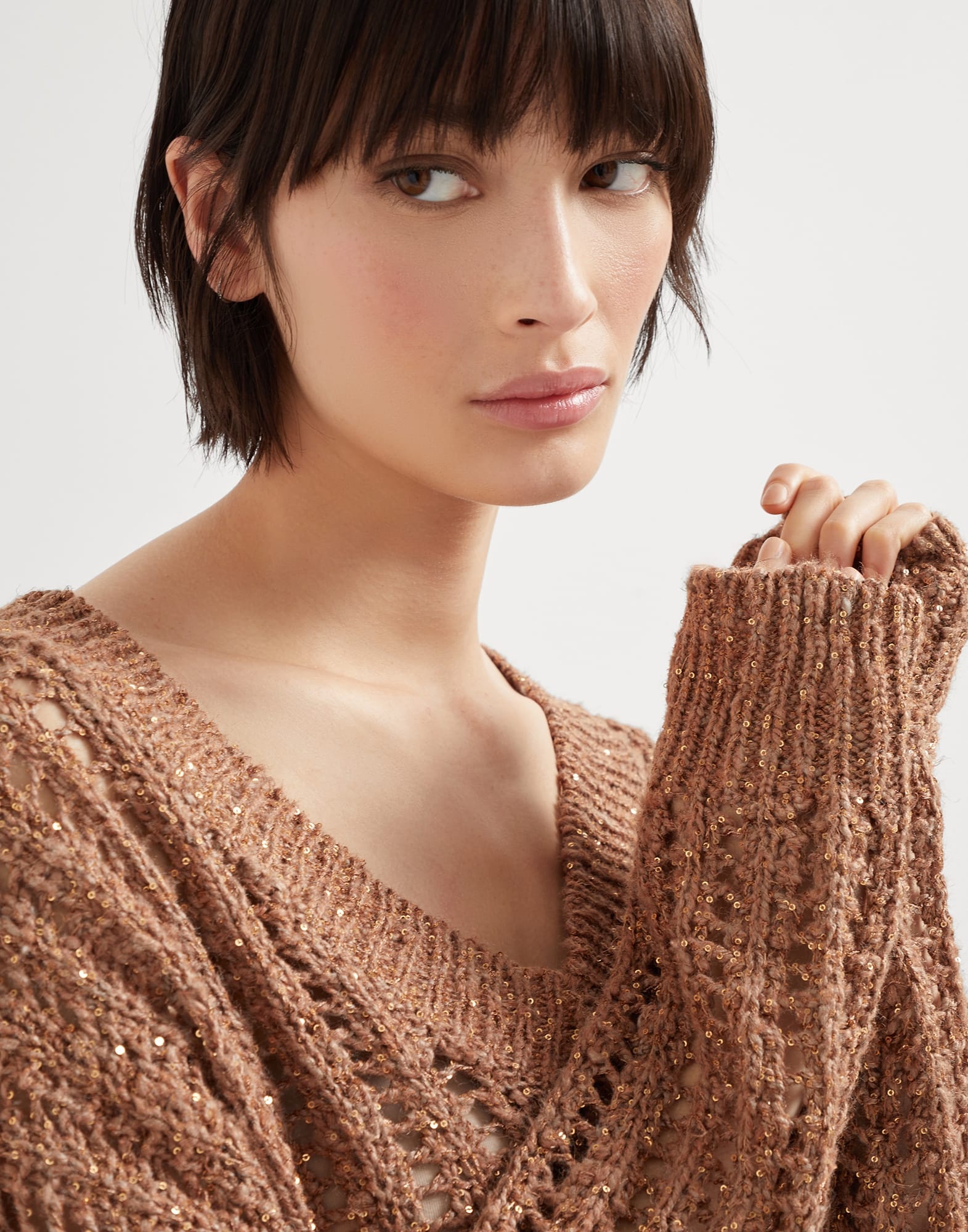 Dazzling silk and linen openwork rib sweater - 3
