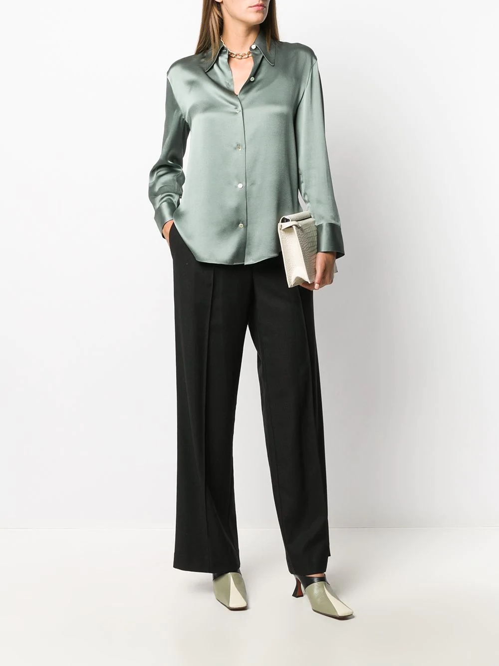 long-sleeved fitted silk blouse - 2