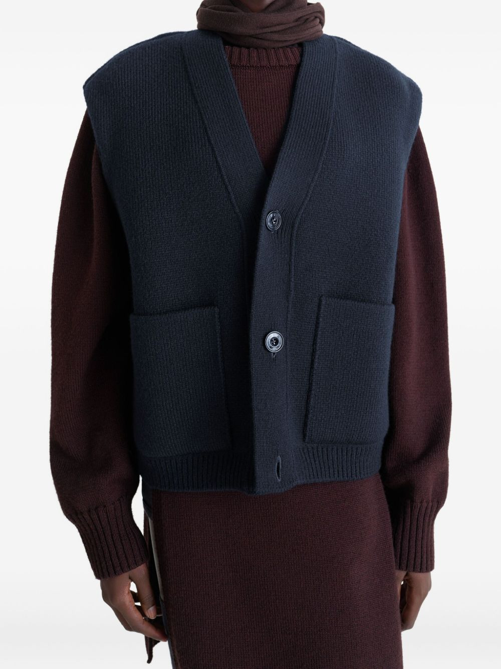 patch-pocket V-neck cardigan - 3
