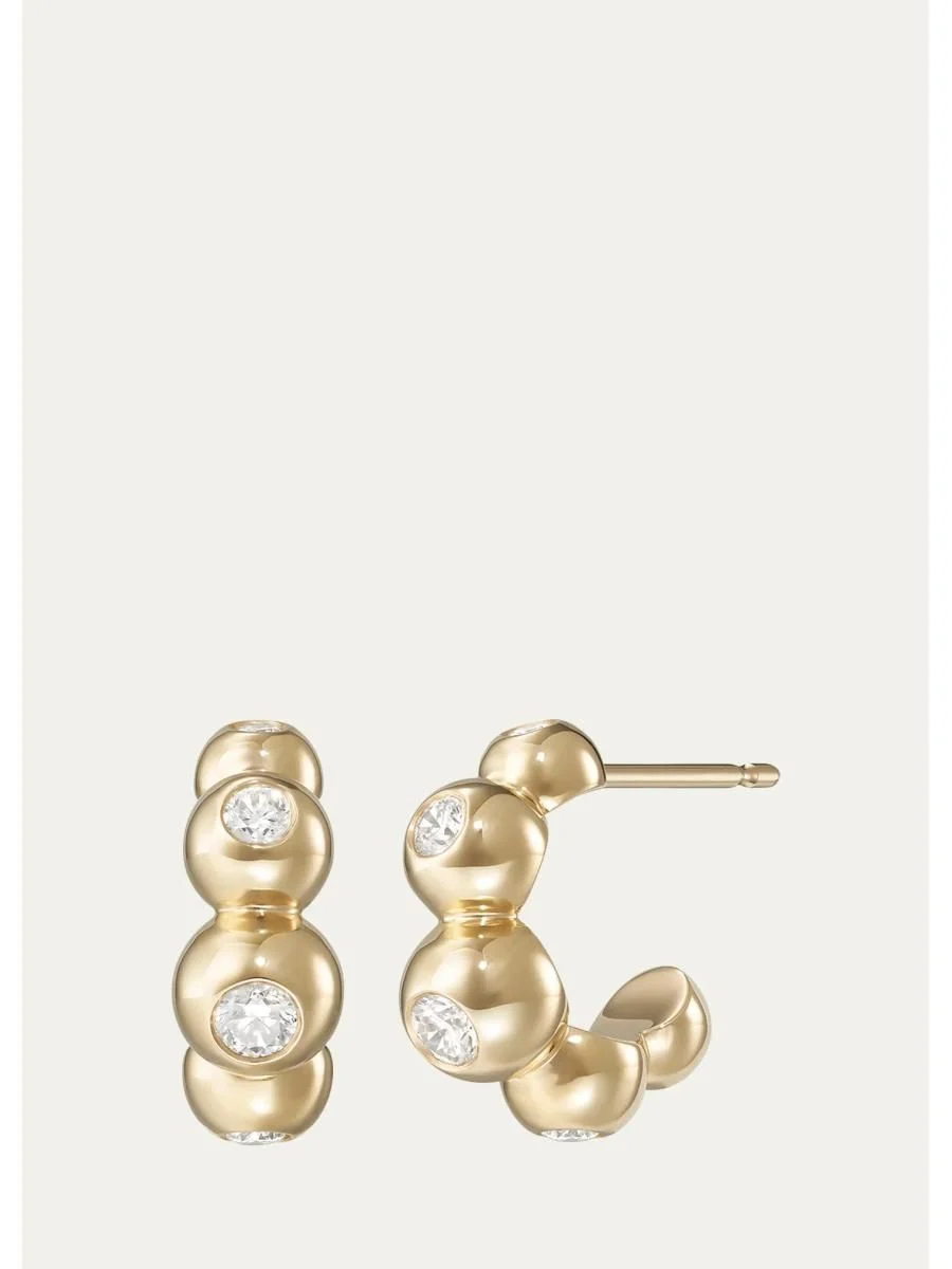 18K Yellow Gold Diamond Audrey Huggie Hoop Earrings - 1