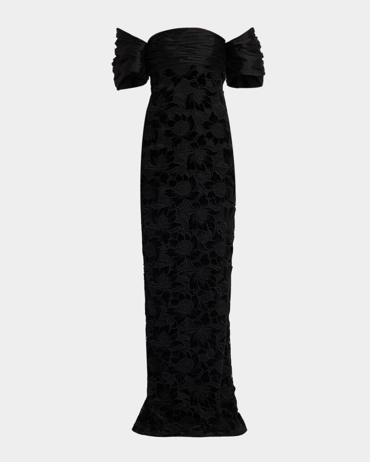 Floral Guipure Off-the-Shoulder Gown - 1