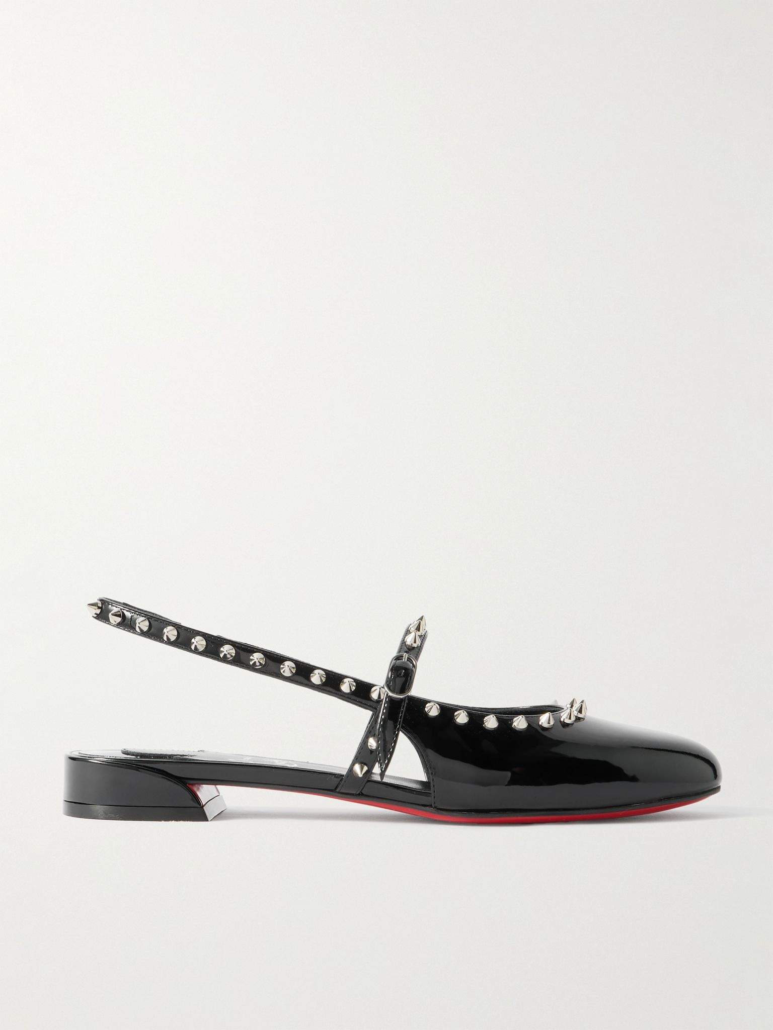Sweet Janispikes studded patent-leather slingback flats Black - 1
