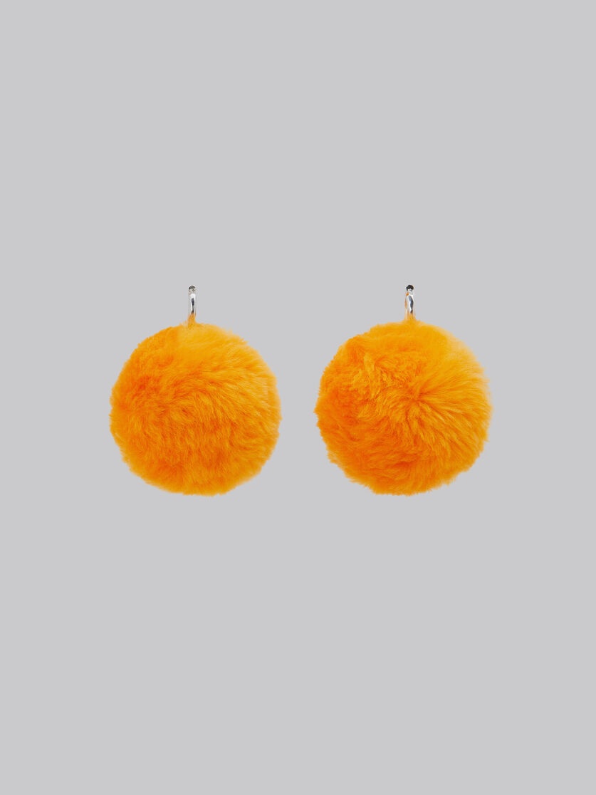 ORANGE FLUFFY POM-POM EARRINGS - 3