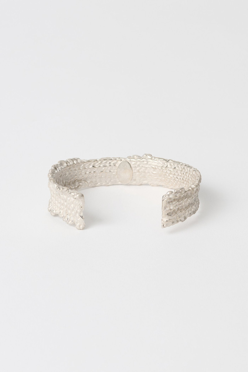 Casted Knit Bangle Frosted White Sterling Silver 4
