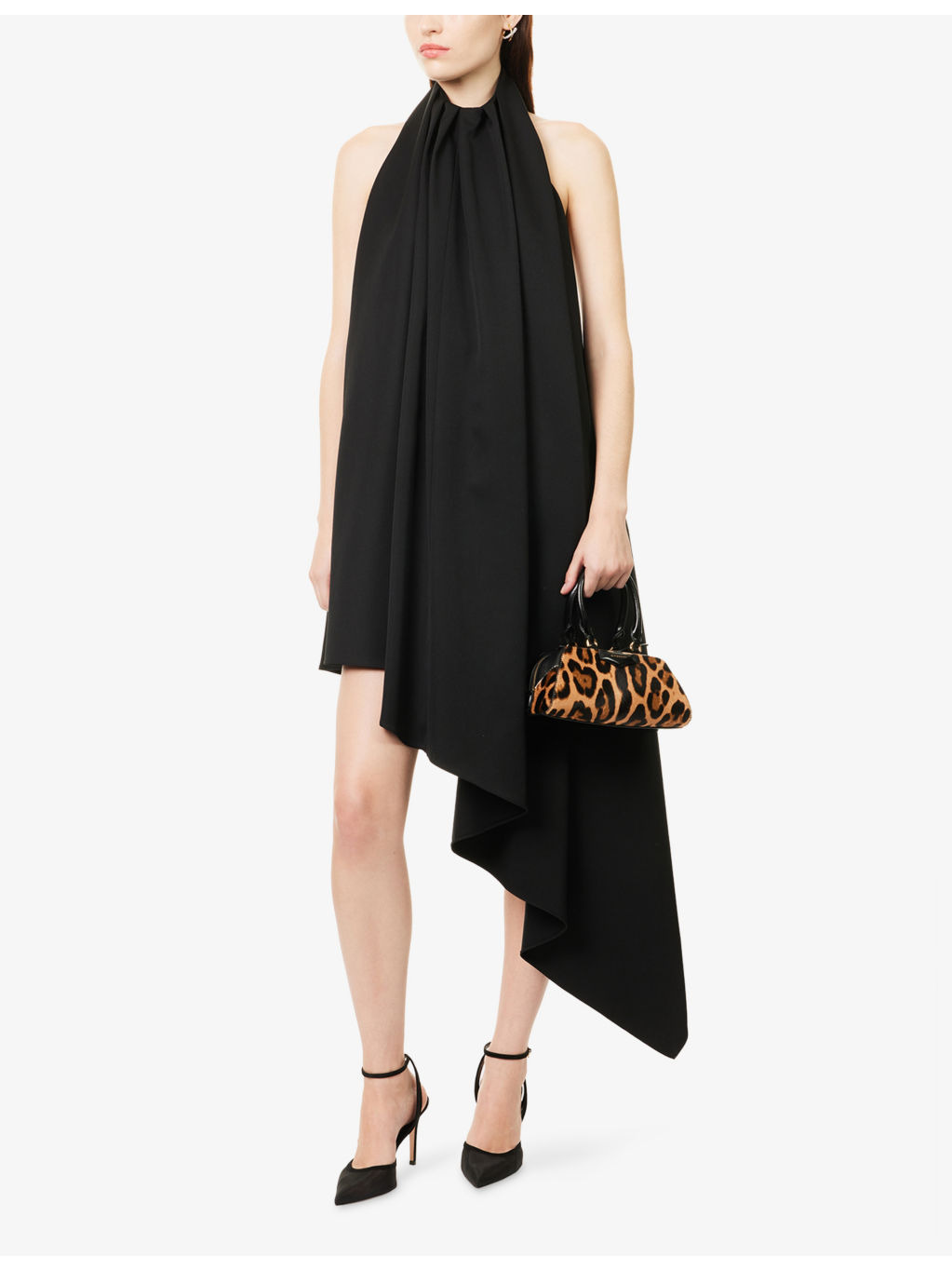 Asymmetric Halterneck Wool Midi Dress - 2