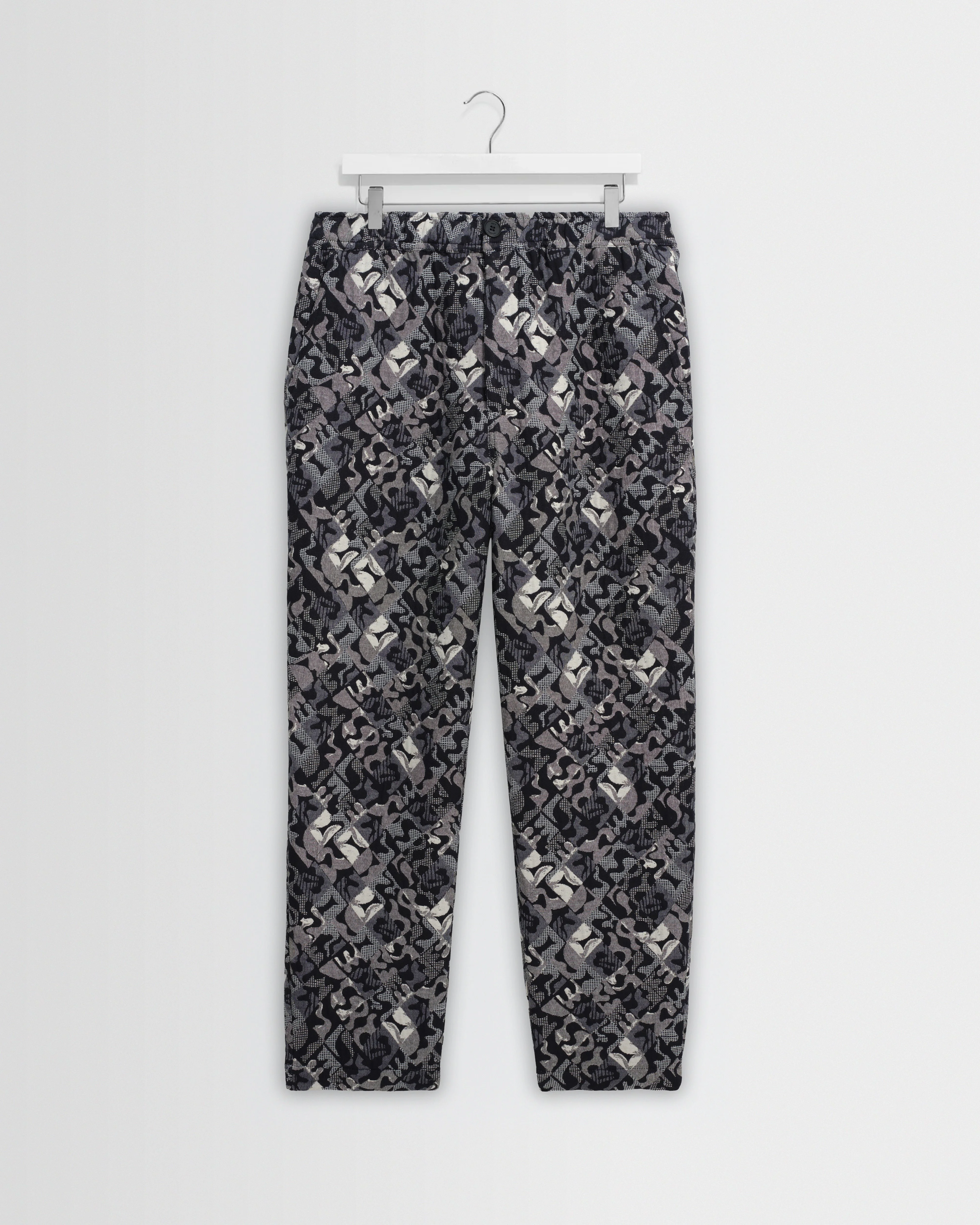 Kurt - Navy And Ecru Tile Jacquard Relaxed Fit Trousers - 1