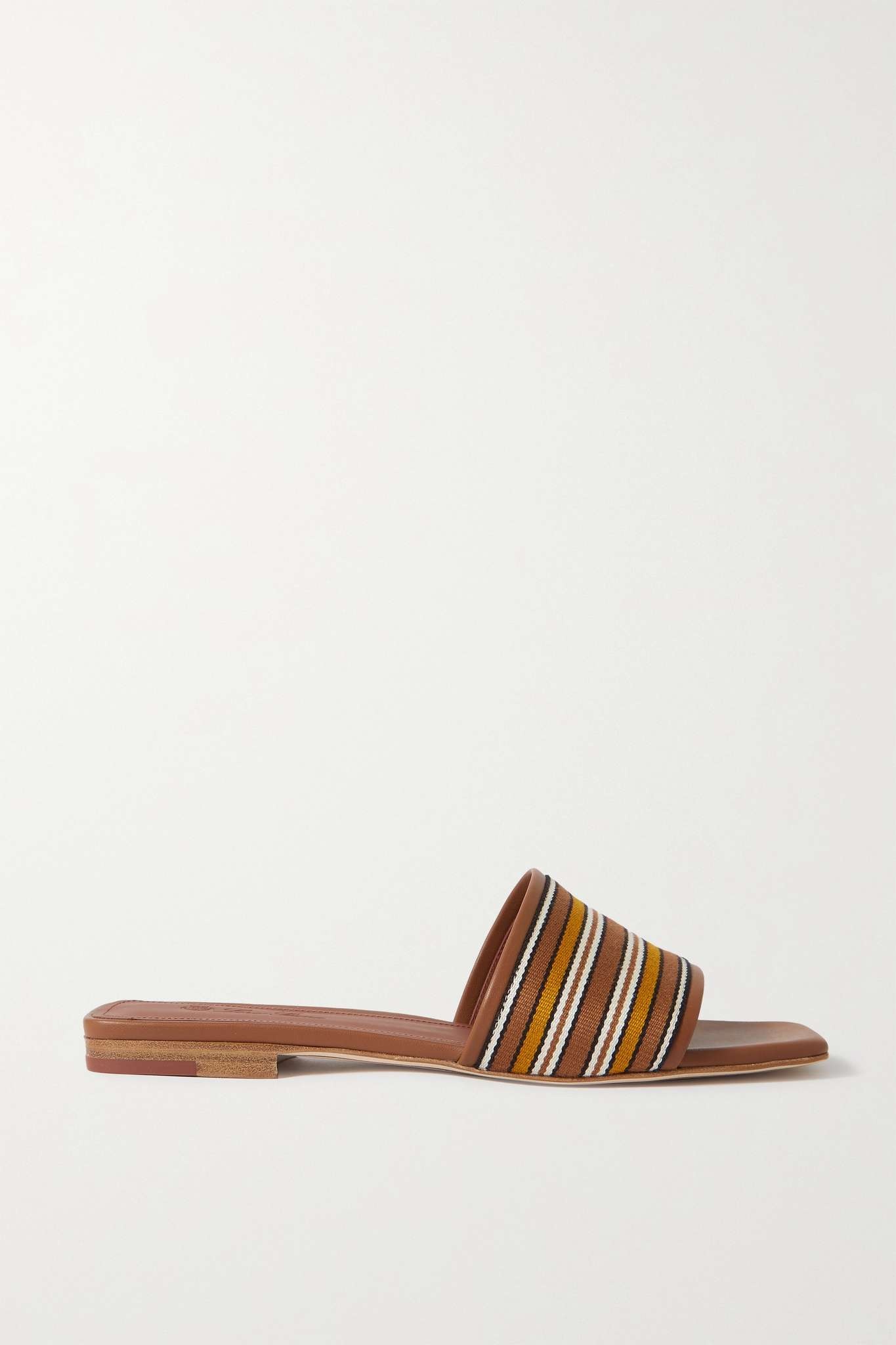 The Suitcase striped canvas and leather slides - 1