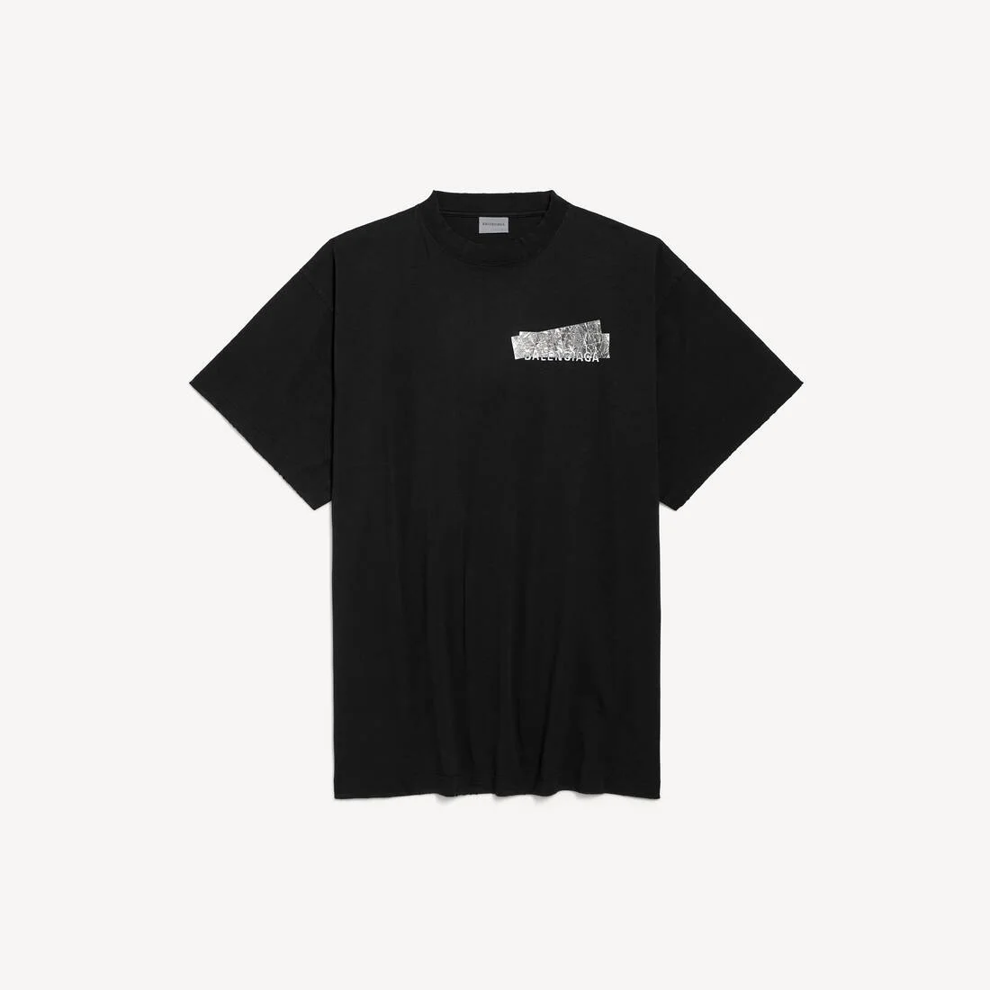 Men's Silver Tape Balenciaga Back Oversized T-shirt in Black - 1