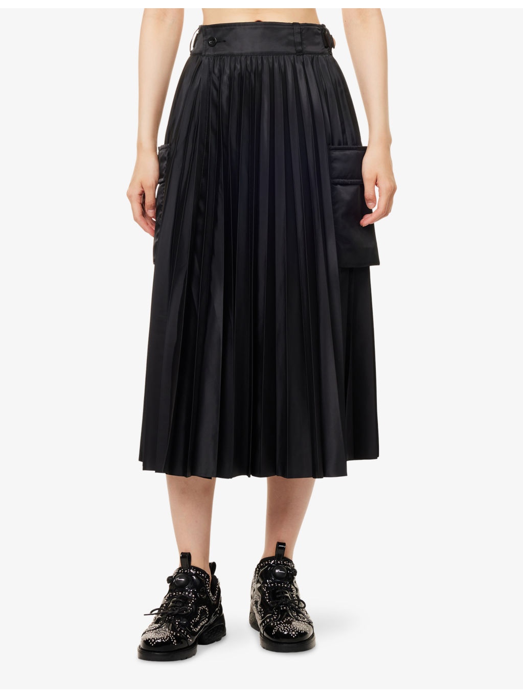 Pleated Wrap-Front Woven Midi Skirt - 3