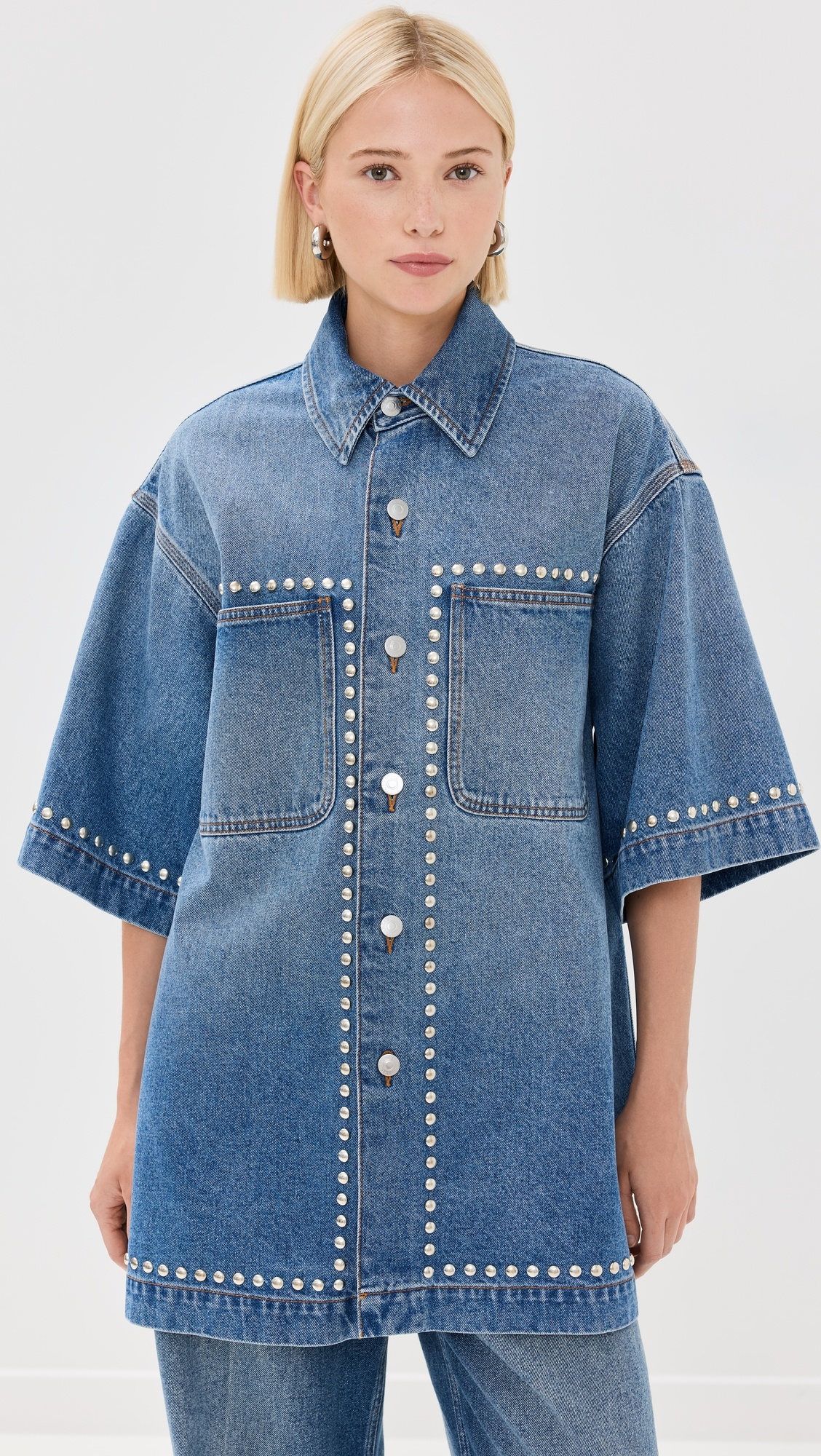 STELLA MCCARTNEY スリムフィットテニムシンス 372773SOH26 4052 Stella McCartney Studded Blue Denim Shirt | shopbop | REVERSIBLE