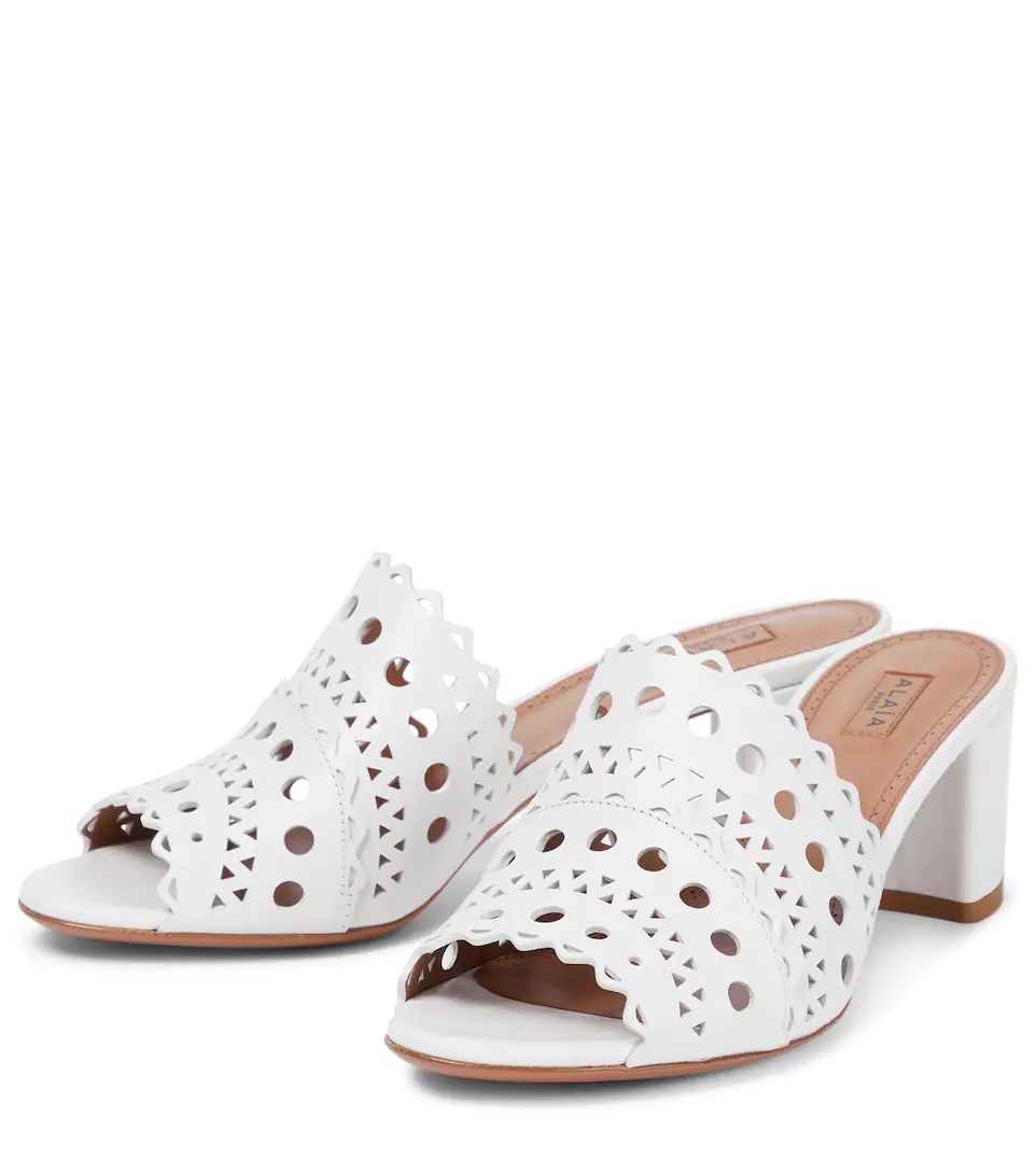 Laser-cut leather mules - 5