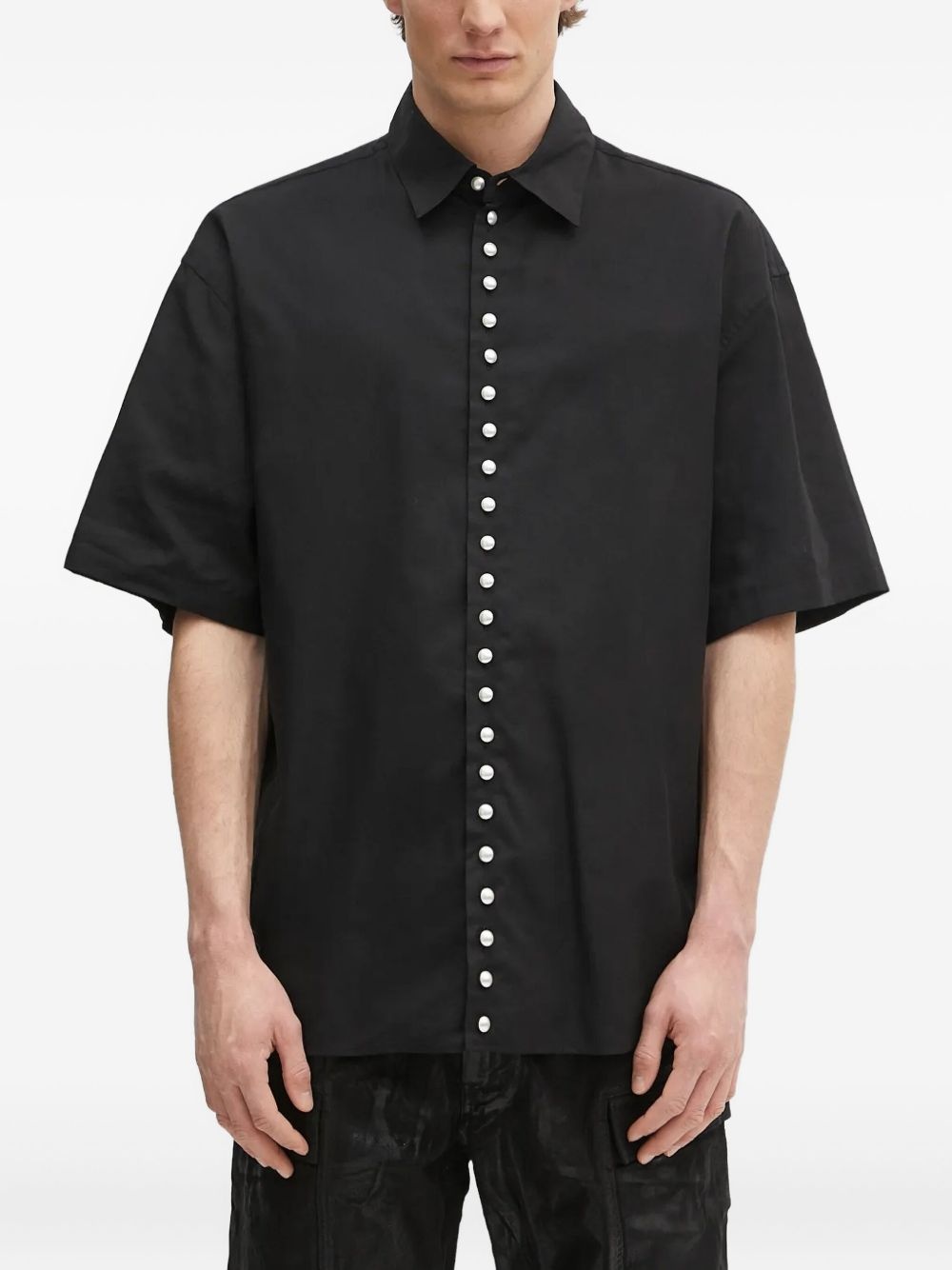 pearl-embellished short-sleeve shirt - 1