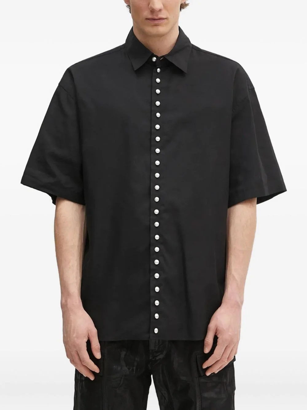 pearl-embellished short-sleeve shirt - 1