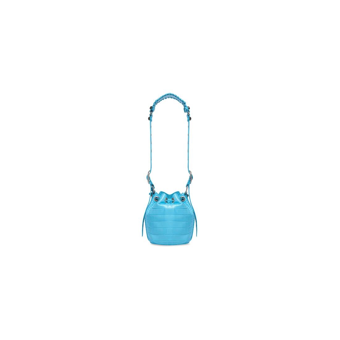 Women's Le Cagole Xs Bucket Bag Crocodile Embossed  in Blue Sky - 6