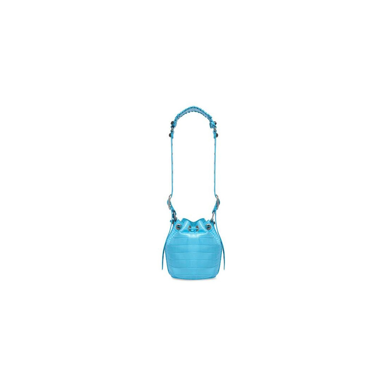 Women's Le Cagole Xs Bucket Bag Crocodile Embossed in Blue Sky 6