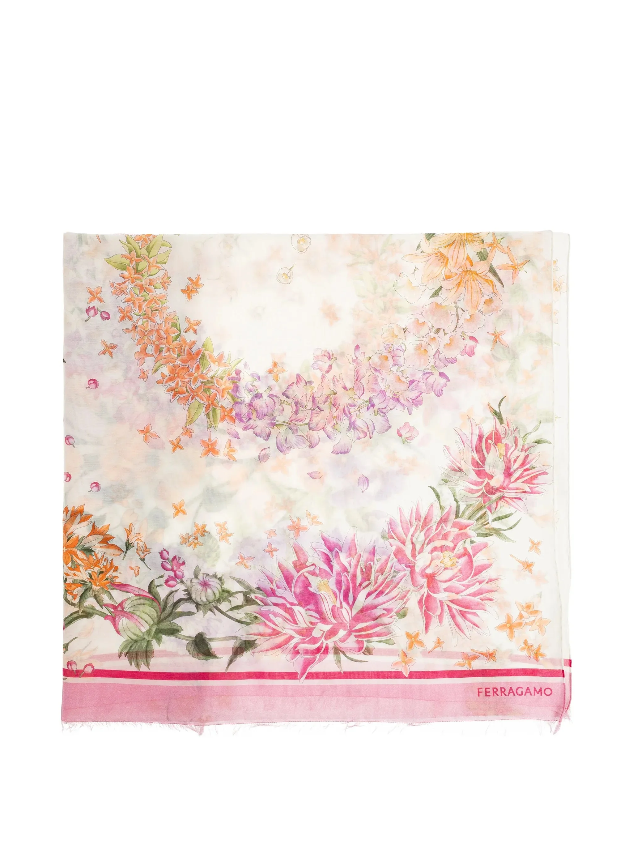 Ferragamo Floral-print Fringed Scarf - 1