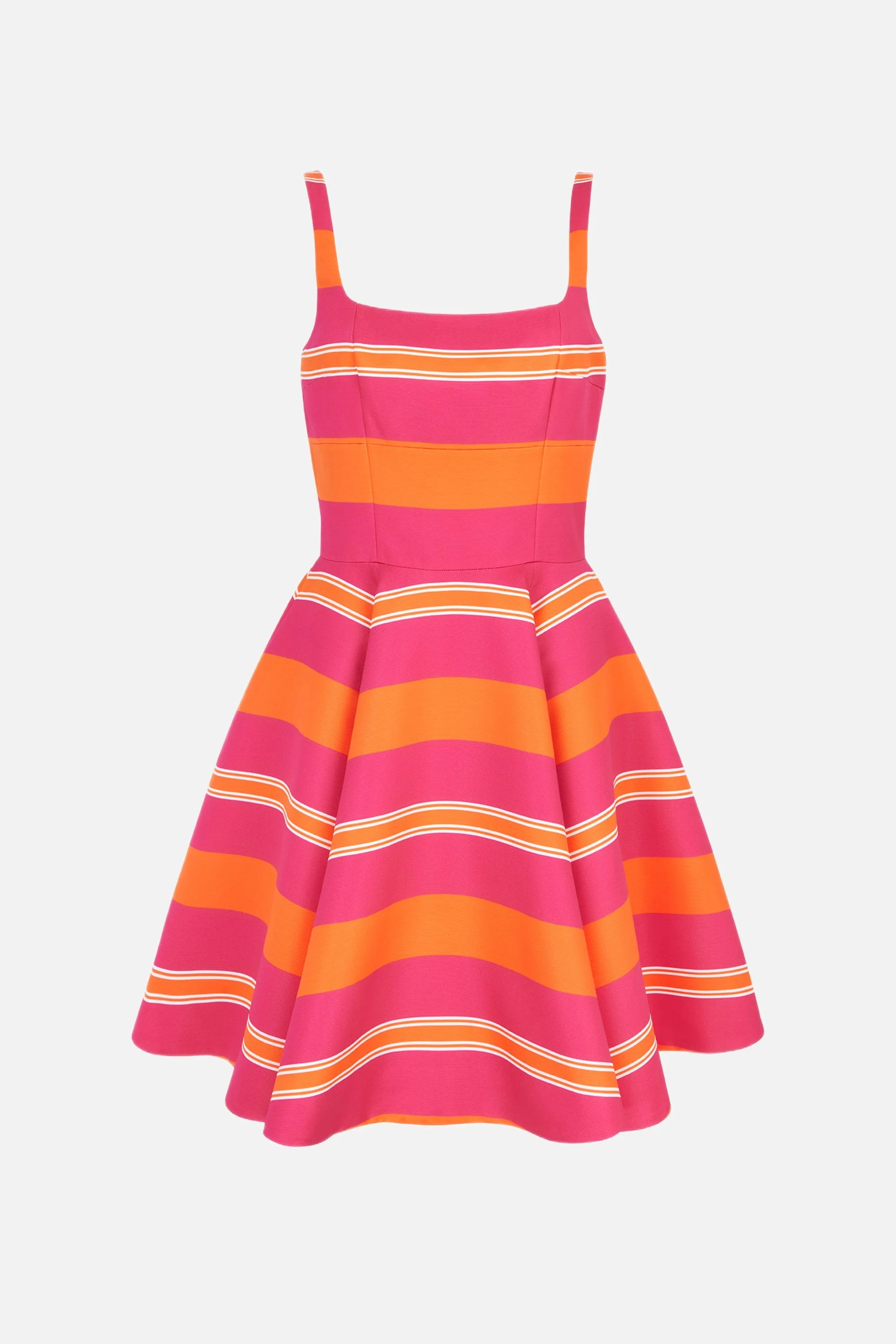 Mini Mona Dress in Hot Pink & Orange Striped Taffetta Faille - 1