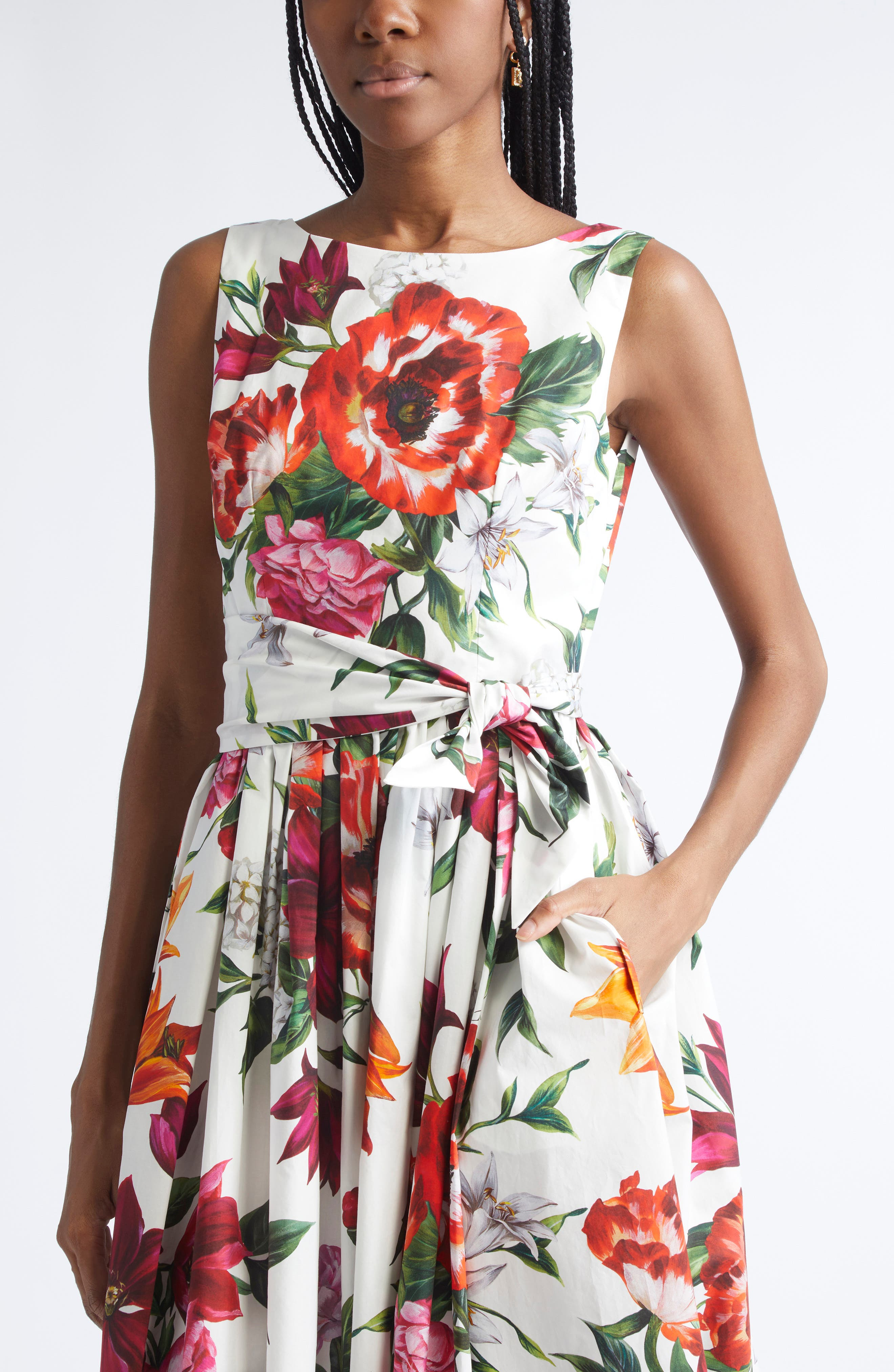 Dolce&Gabbana Floral Print Belted Poplin Fit & Flare Dress in Ha5Pb Anemoni Gigli F.bco at Nordstrom - 4