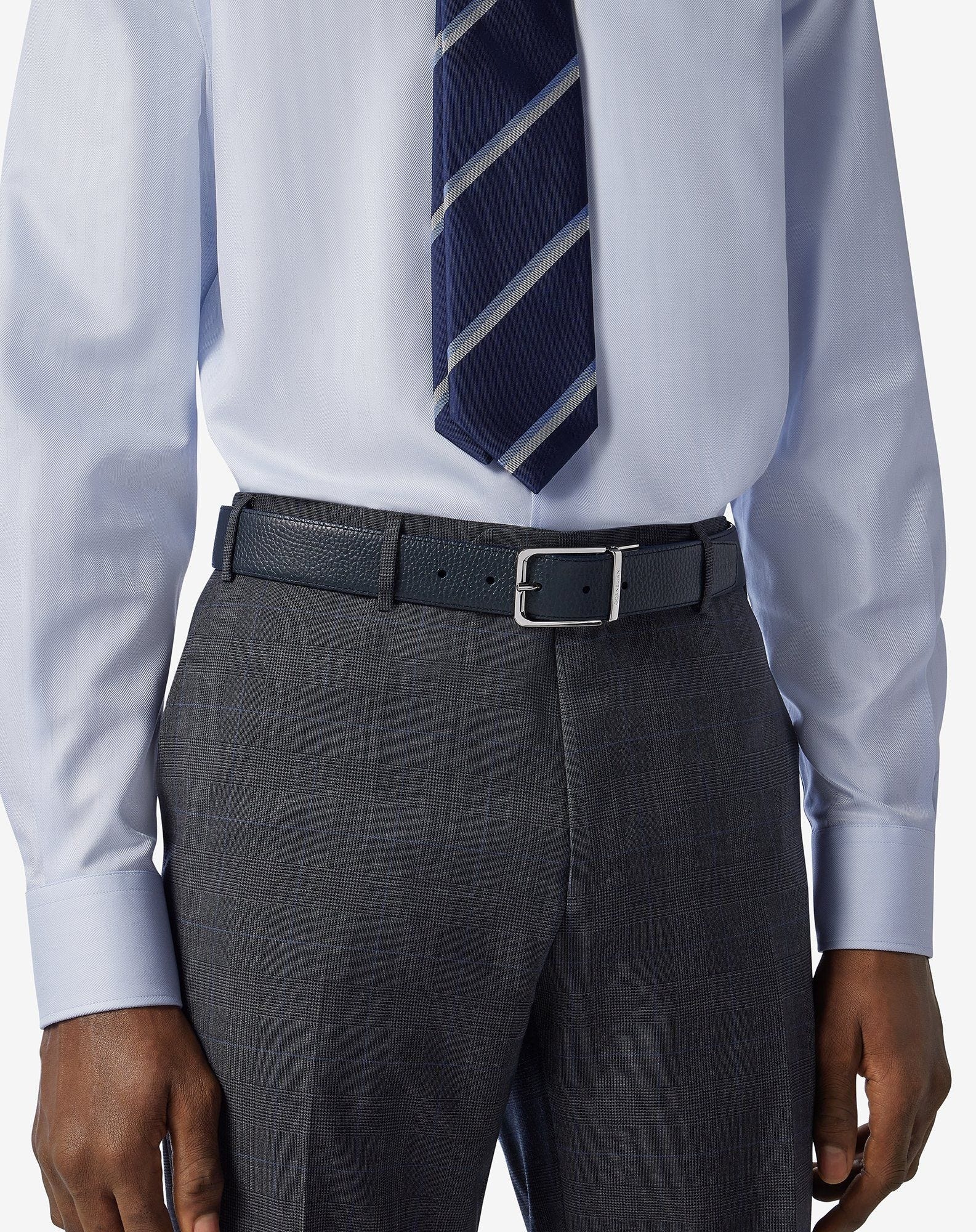 Blue/burgundy leather belt with dollar print - 2