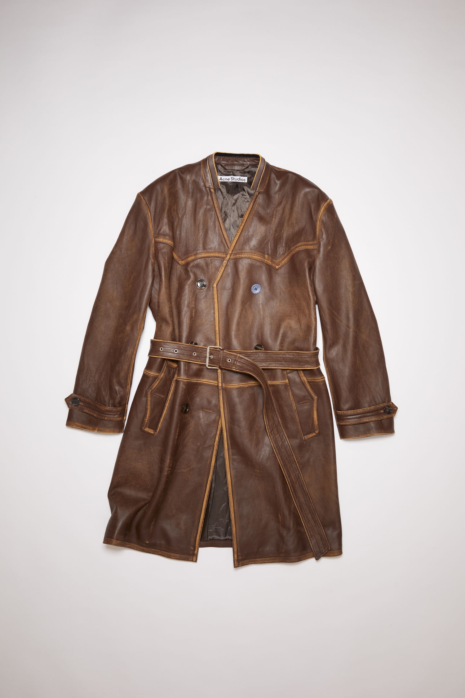 Belted leather coat - Caramel brown - 5