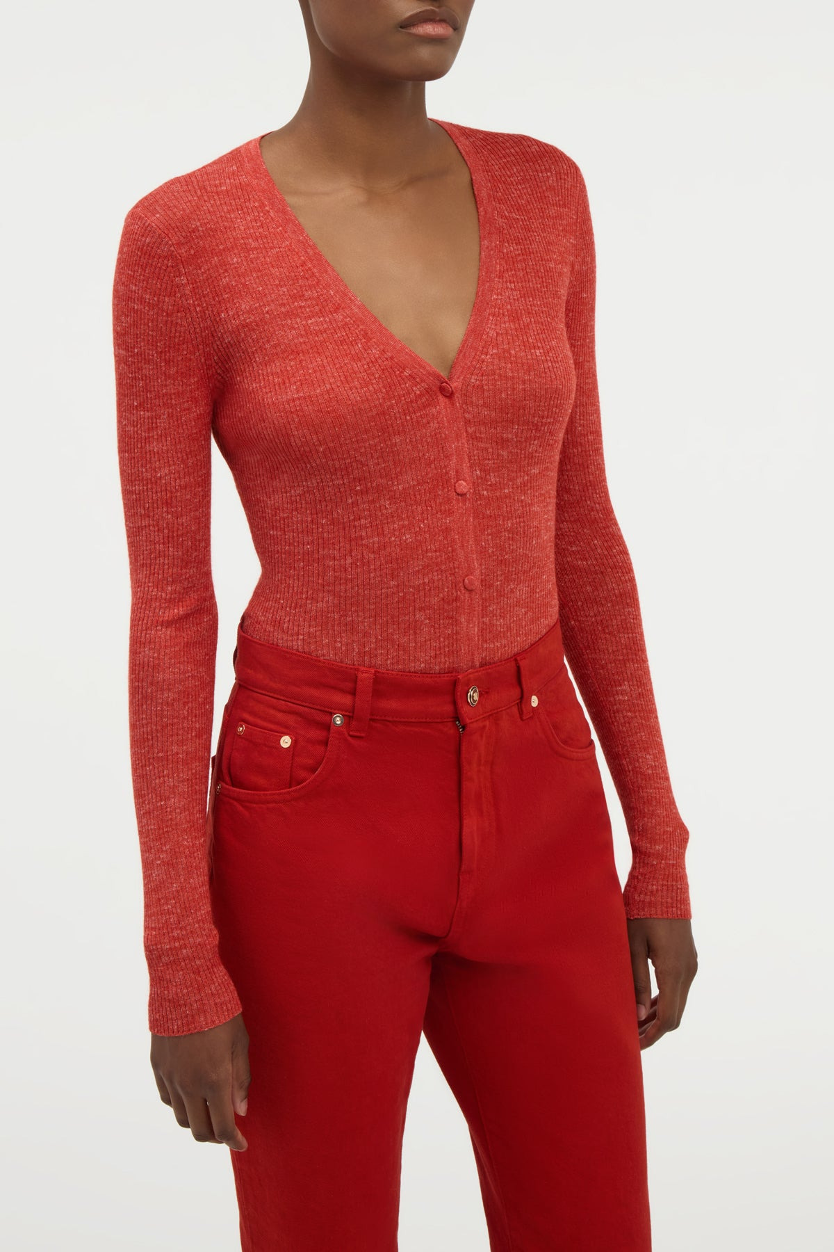 Aiste Knit Cardigan in Antelope Orange Cashmere Silk with Hemp - 2