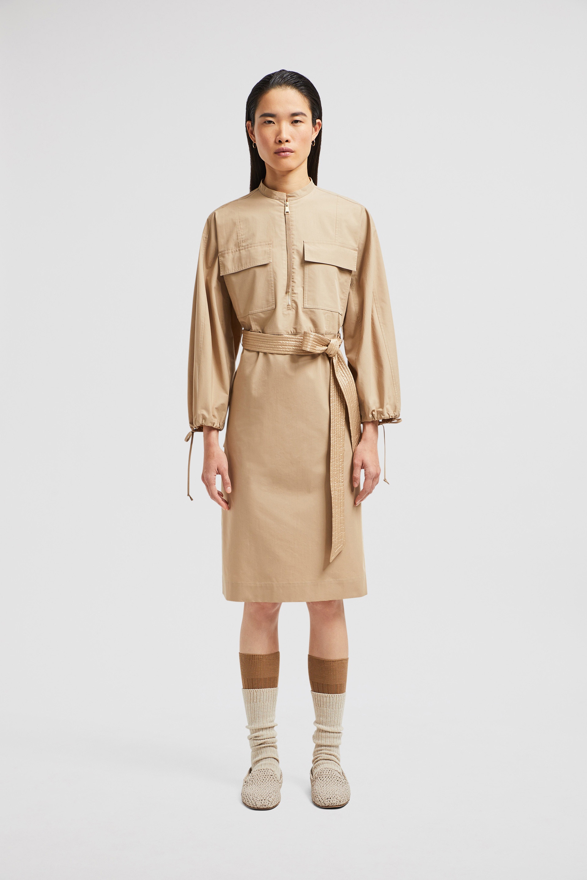 Belted Poplin Midi Dress - 3