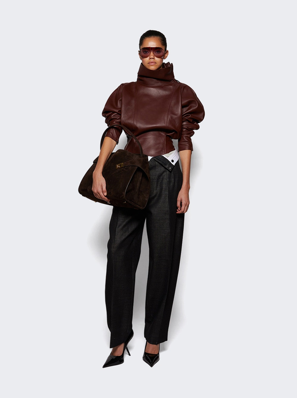 Double Waistband Detail Trouser Black And Ivory - 5