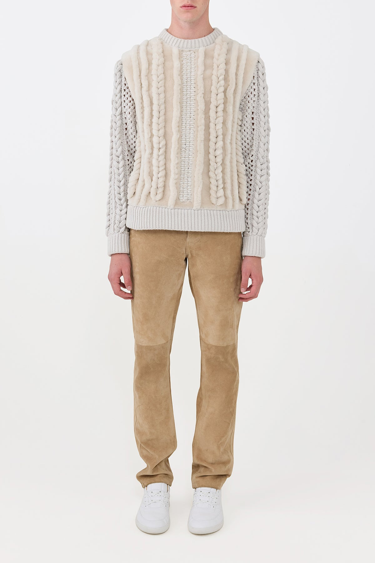 Talus Knit Pullover in Ivory Cashmere & Shearling - 3