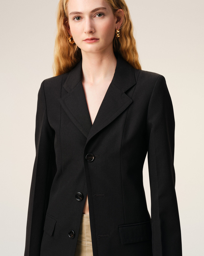 BLACK NEW WOOL SIMPLE BREASTED FITTED COAT 4