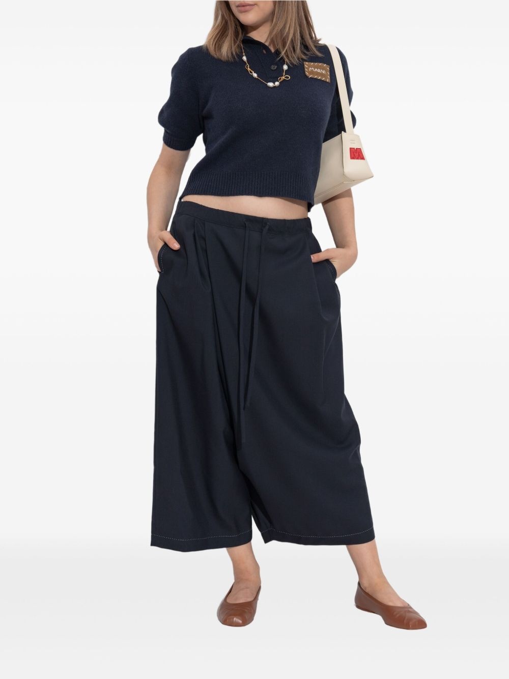 pleated drawstring cropped trousers - 2