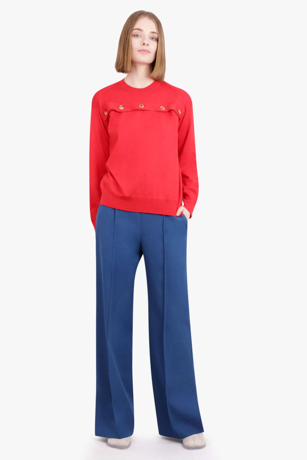 OPEN BUTTON KNIT TOP | LIPSTICK - 3