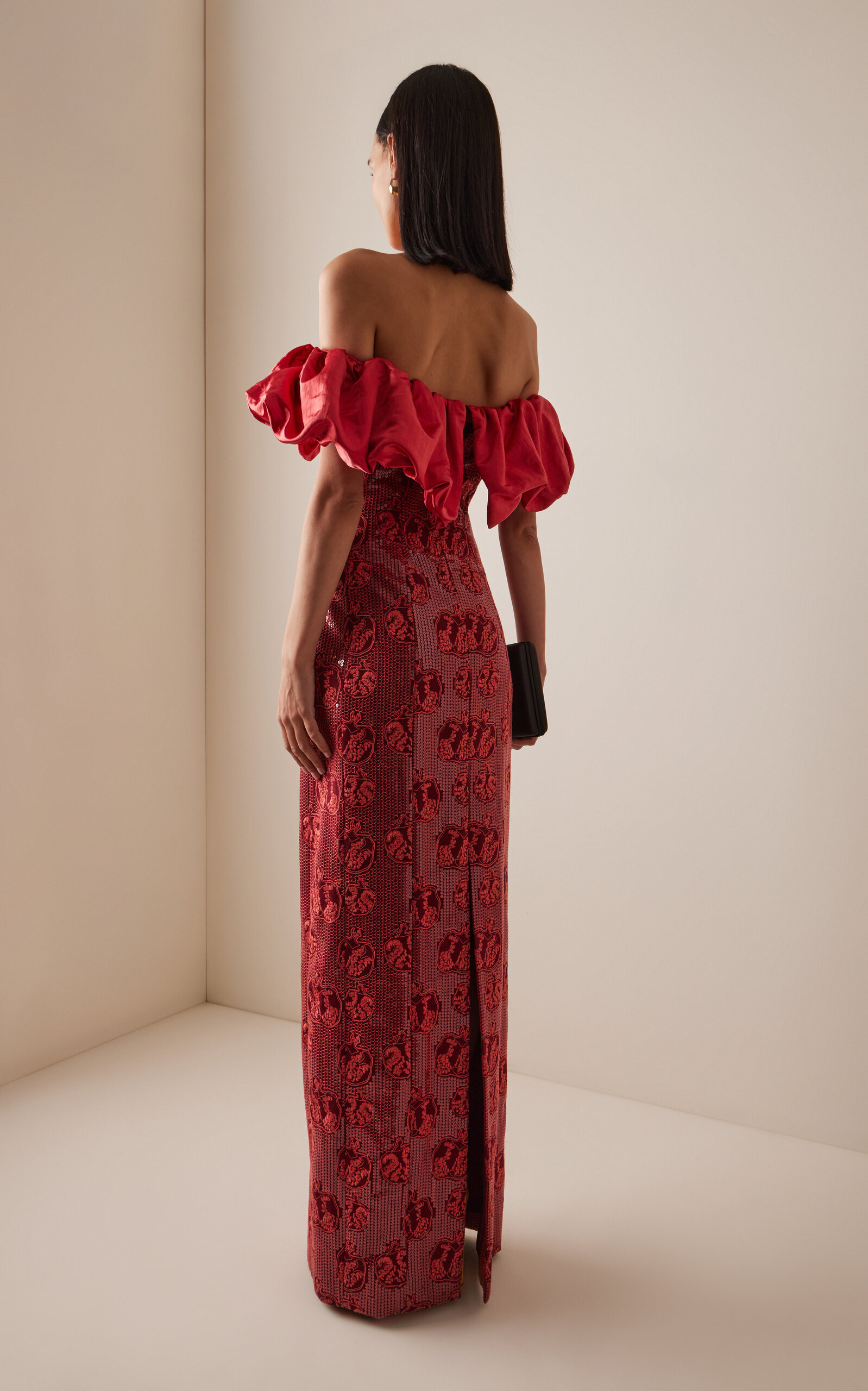 Rowan Off-The-Shoulder Sequined Column Gown red - 4