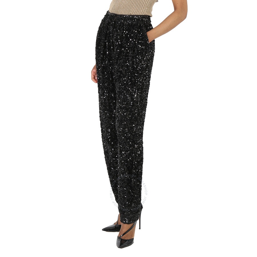 Rotate Ladies Black Sequin High-Waisted Trousers, Brand Size 36 (US Size 2) - 2