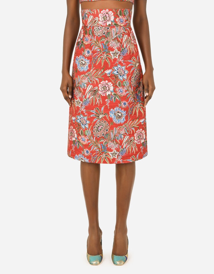 Floral lurex jacquard midi skirt - 1