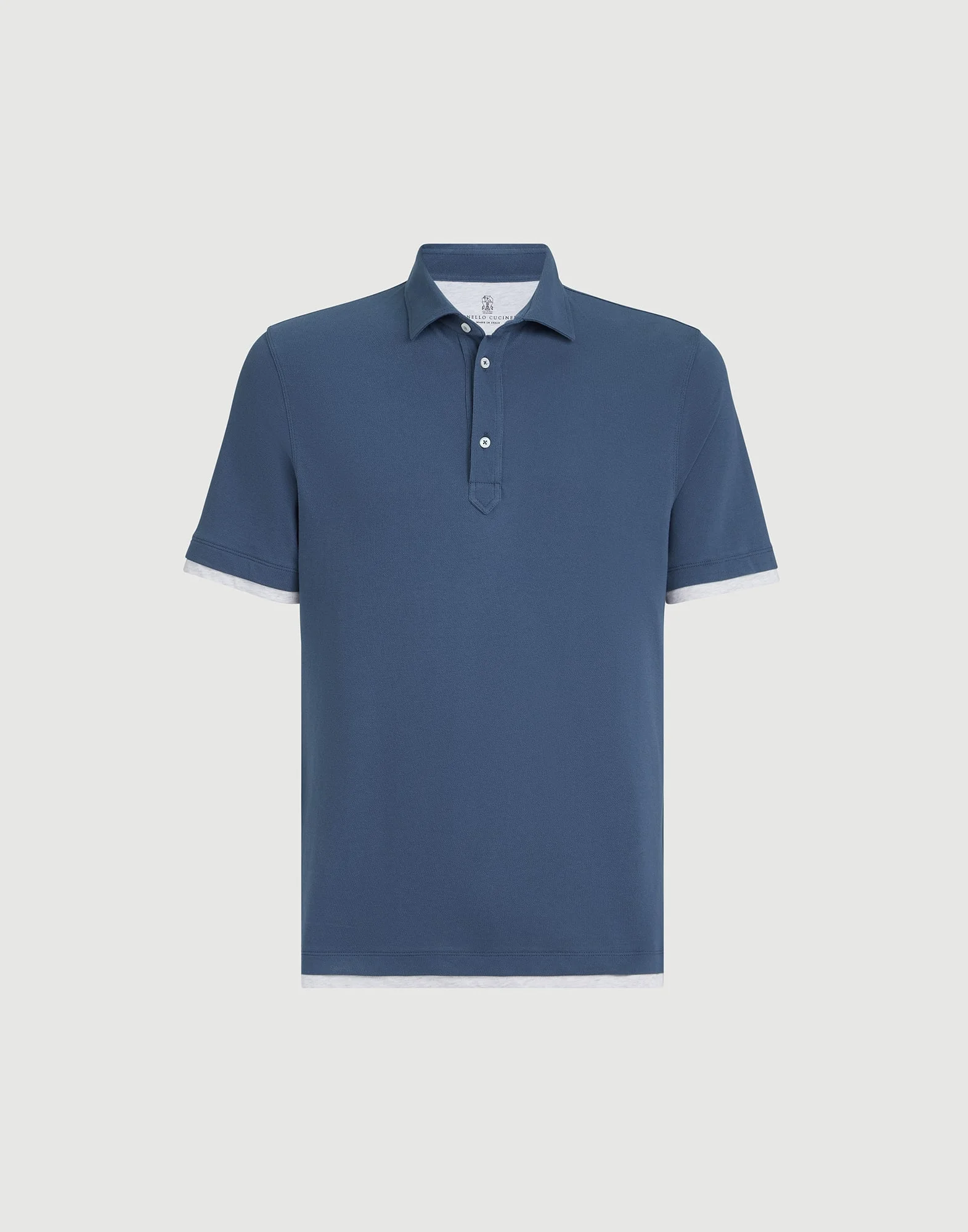 Cotton piqué shirt-style collar polo with faux-layering - 1
