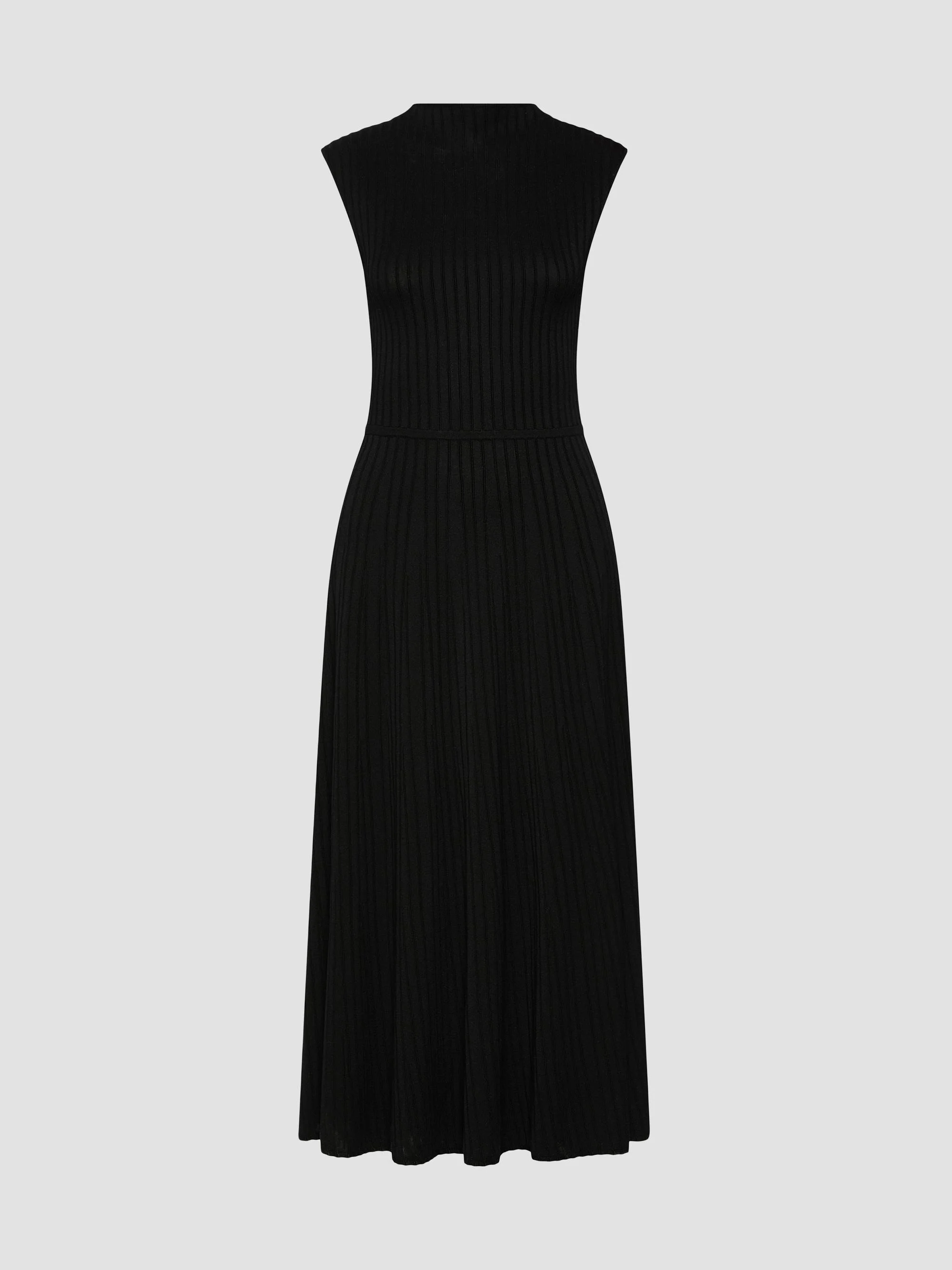 Women's Sleeveless Ribbed Knit Dress - Black - 1