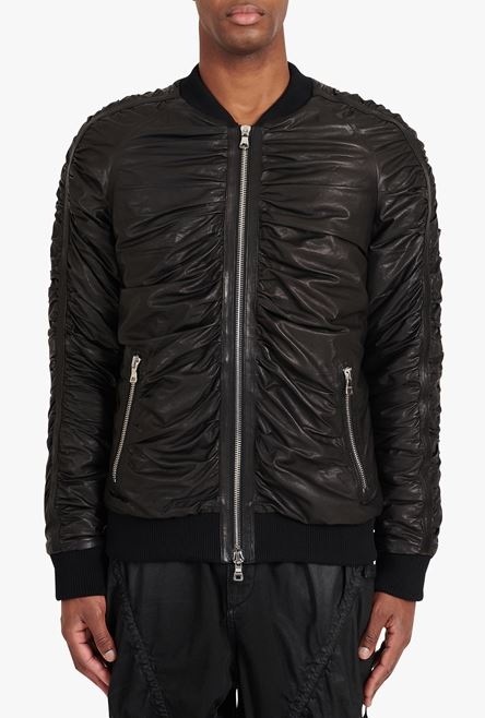 Black leather bomber jacket - 5