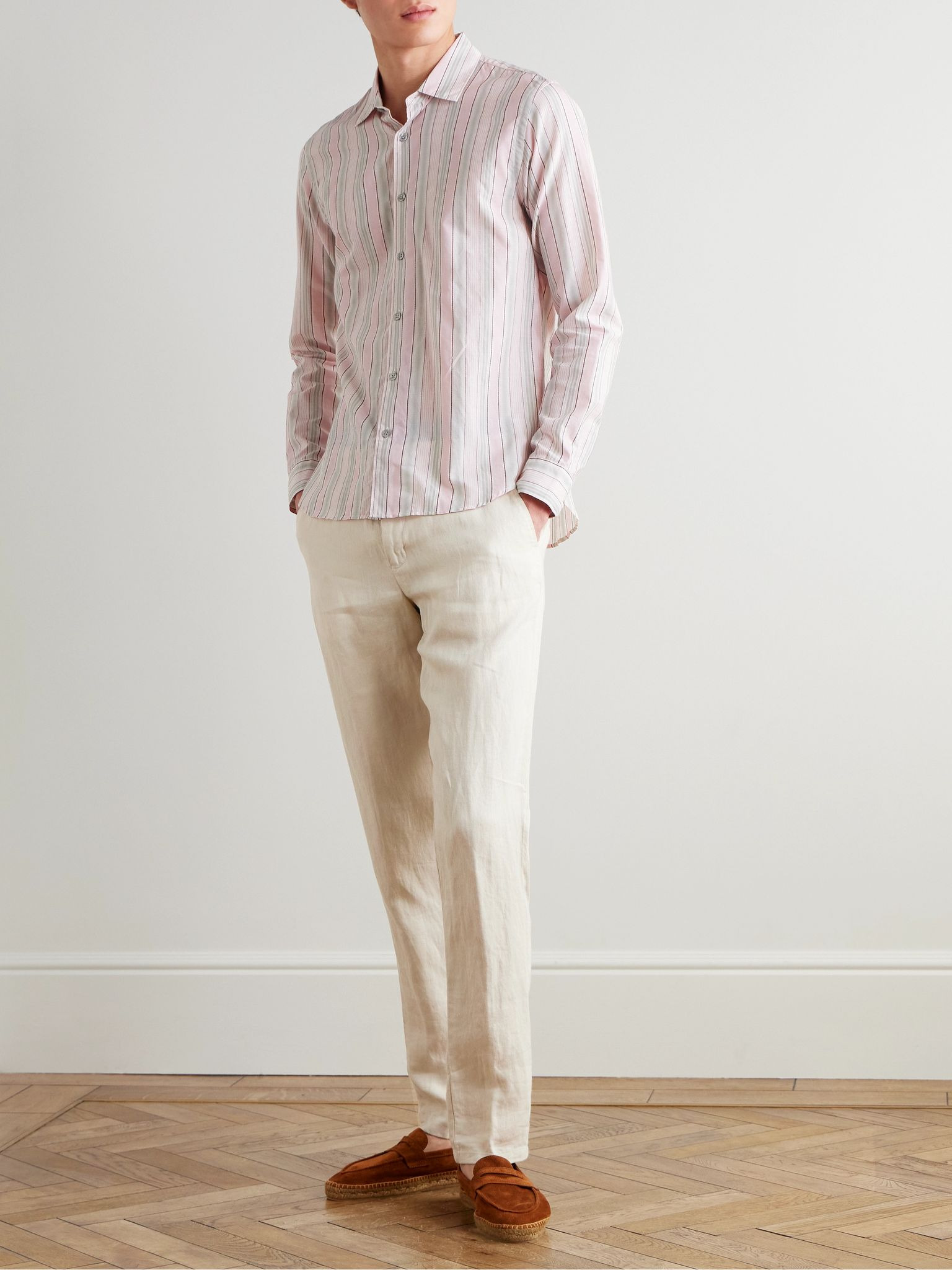 Griffon Tapered Linen Trousers Ecru - 2
