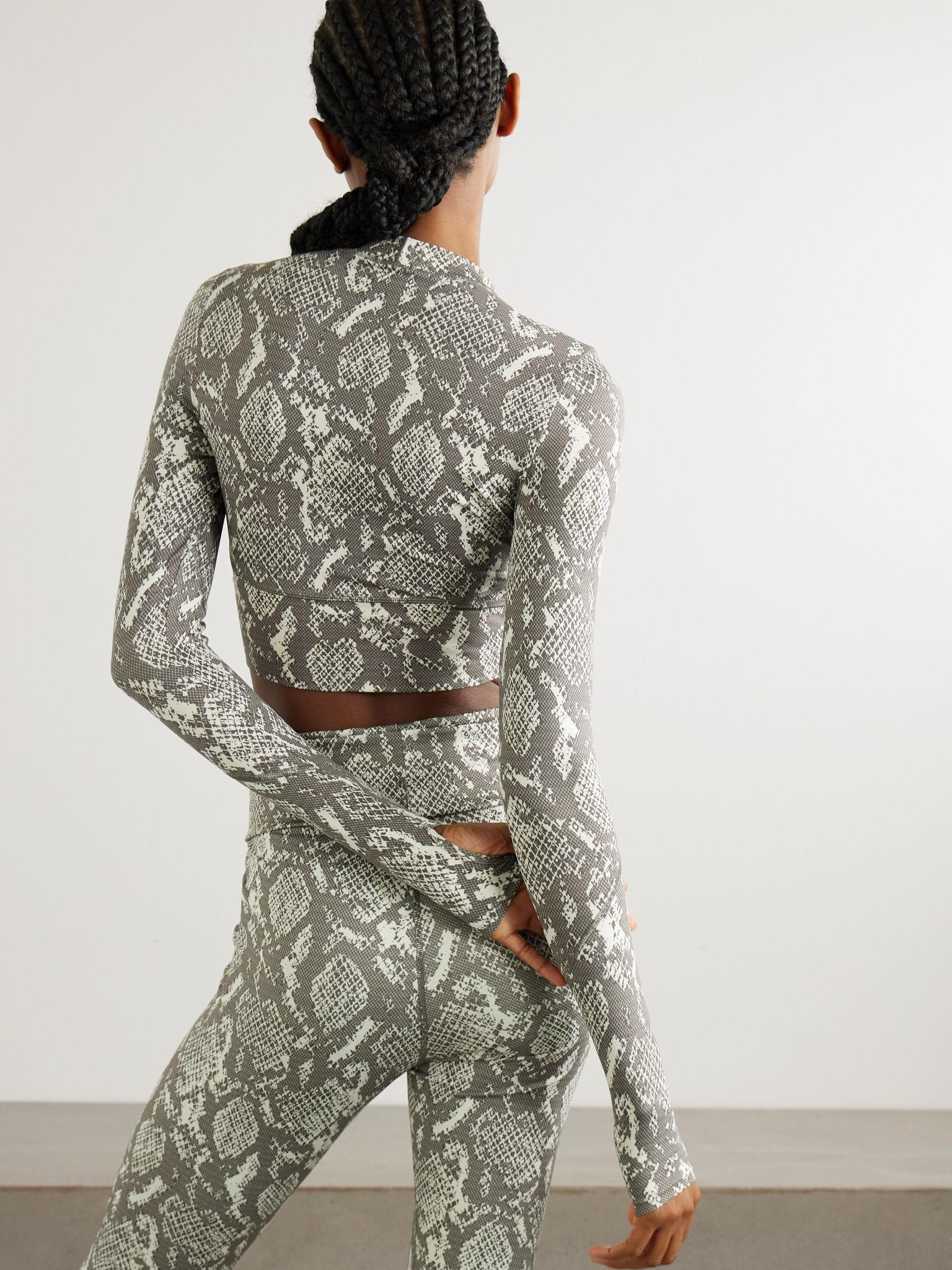 Cropped snake-print stretch recycled top Gray - 3