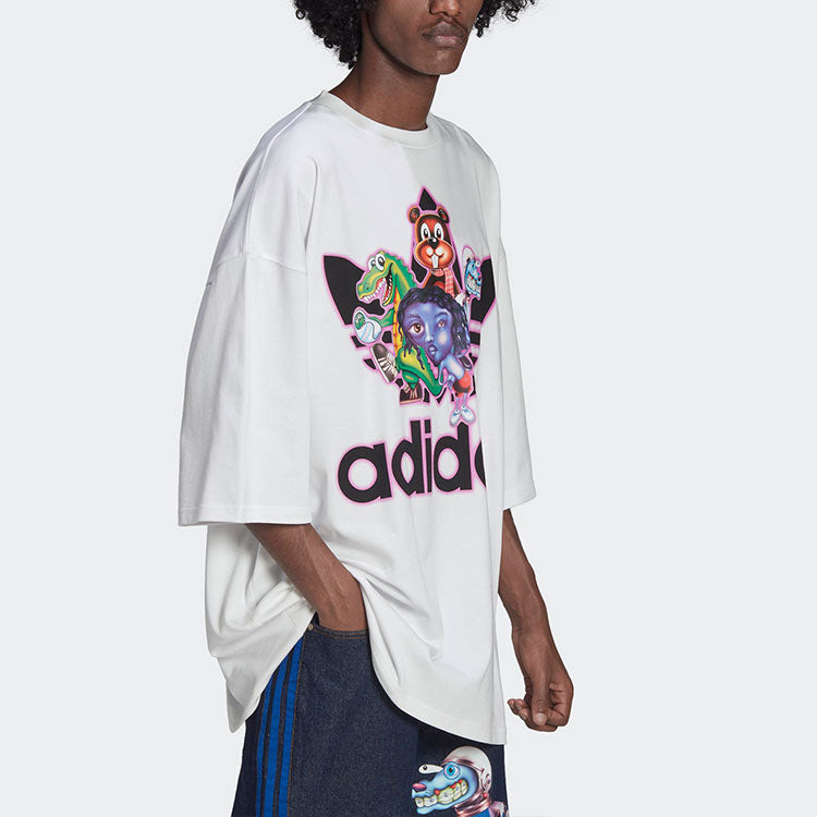 Men's adidas originals x Kerwin Frost Crossover Cartoon Printing Loose Round Neck Short Sleeve White - 6