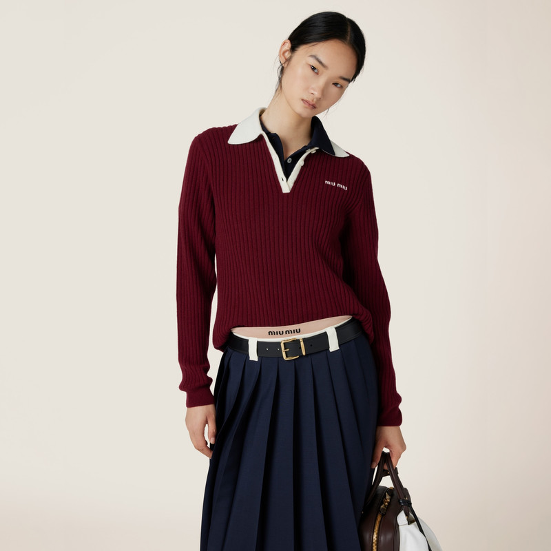 Miu Miu Ribbed cashmere polo shirt outlook
