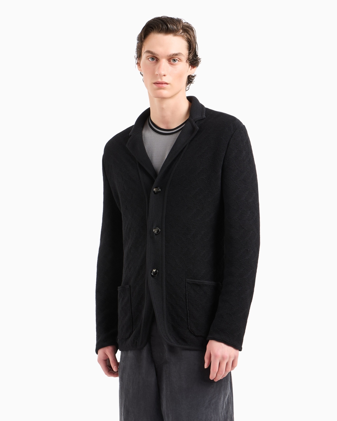 SINGLE-BREASTED JACKET IN A JACQUARD COTTON KNIT - 4